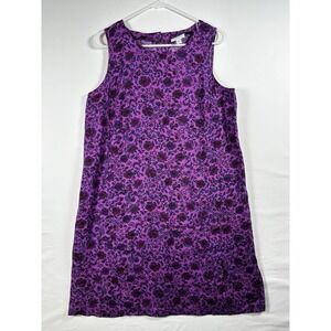 J Jill Love Linen Tank Dress Shift Sz Med Purple Floral Pockets Cottage Core